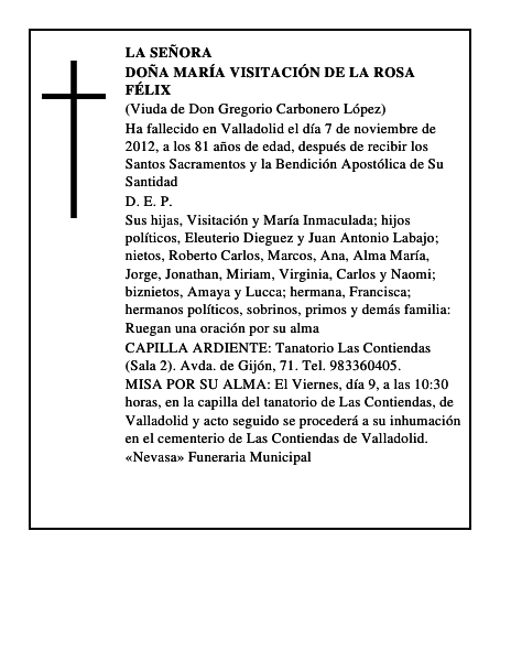 Doña María Visitación de la Rosa Félix