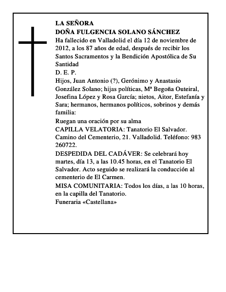 Doña Fulgencia Solano Sánchez