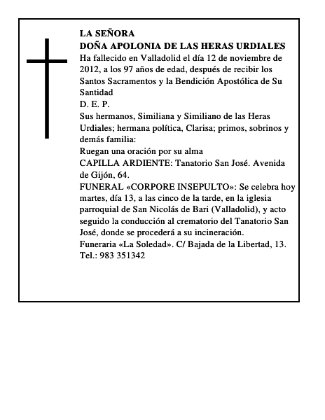Doña Apolonia de las Heras Urdiales