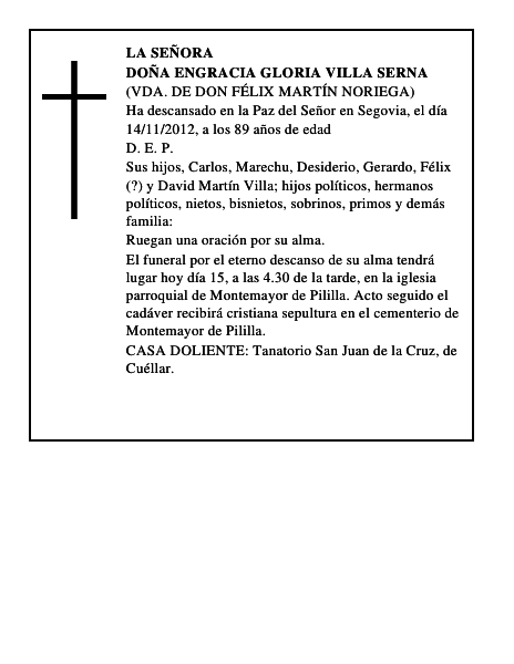 Doña Engracia Gloria Villa Serna