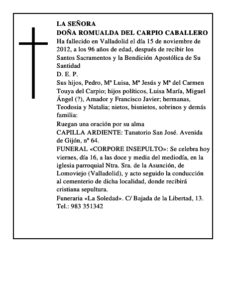 Doña Romualda del Carpio Caballero