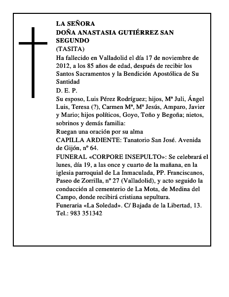 Doña Anastasia Gutiérrez San Segundo