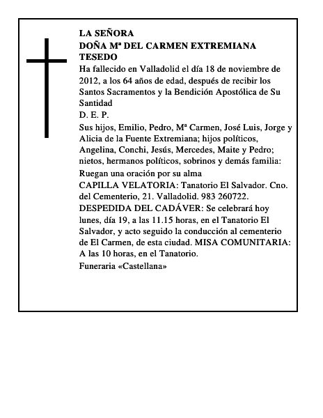 Doña Mª del Carmen Extremiana Tesedo