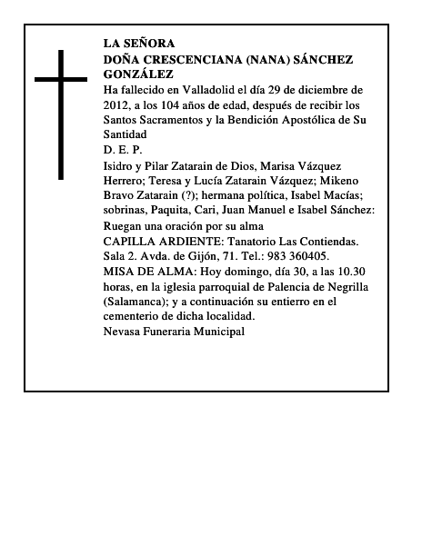 Doña Crescenciana (Nana) Sánchez González