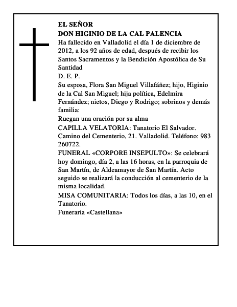 Don Higinio de la Cal Palencia