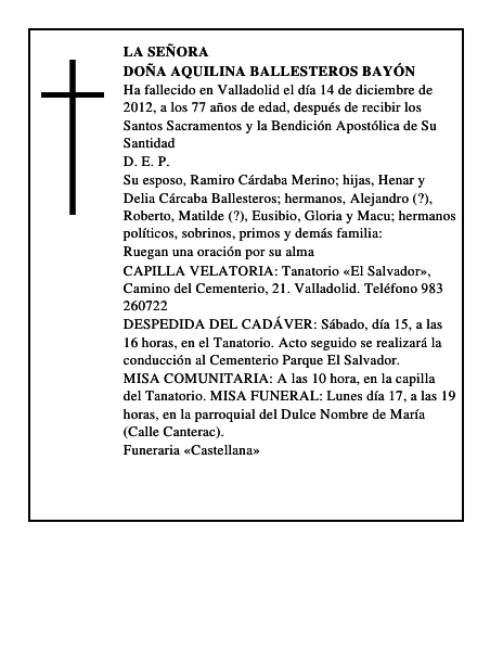 Doña Aquilina Ballesteros Bayón