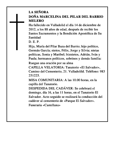 Doña Marcelina del Pilar del Barrio Melero