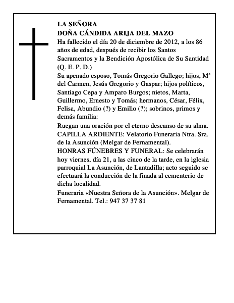 Doña Cándida Arija del Mazo