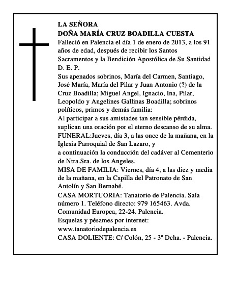 Doña María Cruz Boadilla Cuesta