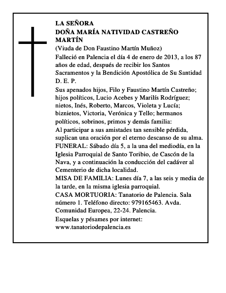 Doña María Natividad Castreño Martín