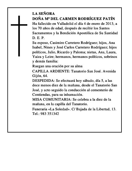 Doña Mª del Carmen Rodríguez Patín