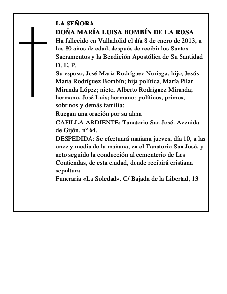 Doña María Luisa Bombín de la Rosa