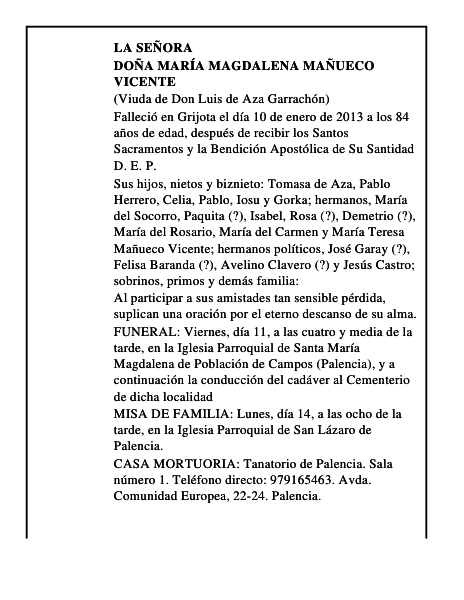 Doña María Magdalena Mañueco Vicente