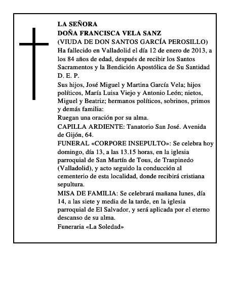 Doña Francisca Vela Sanz