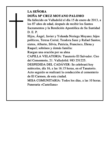 Doña Mª Cruz Moyano Palomo