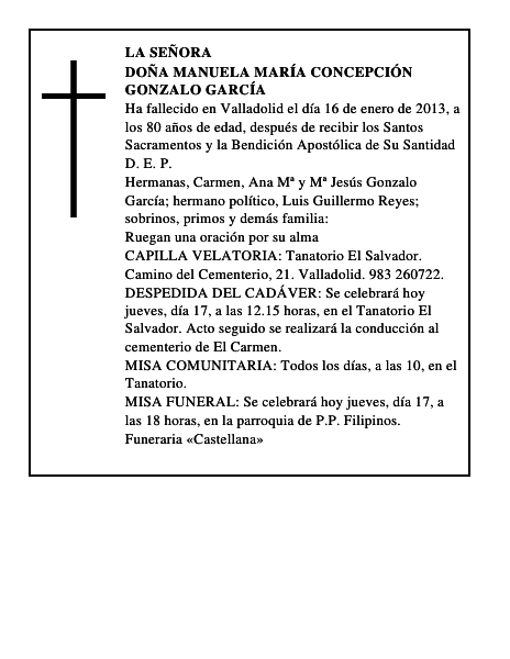 Doña Manuela María Concepción Gonzalo García