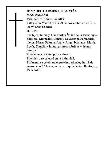 Dª Mª del Carmen de la Viña Magdaleno