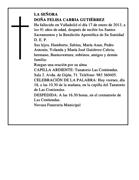 Doña Felisa Cabria Gutiérrez