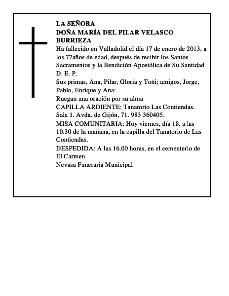 Doña María del Pilar Velasco Burrieza