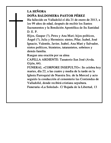 Doña Baldomera Pastor Pérez