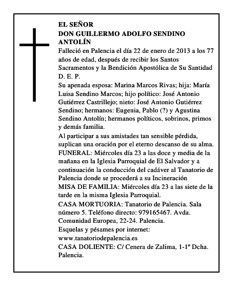 Don Guillermo Adolfo Sendino Antolín