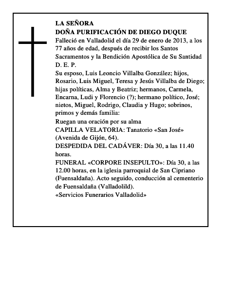Doña Purificación de Diego Duque
