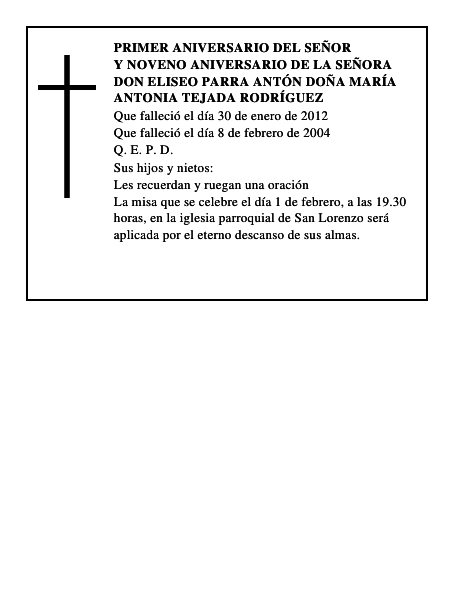 Don Eliseo Parra Antón Doña María Antonia Tejada Rodríguez