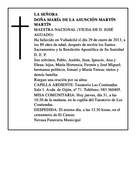 Doña María de la Asunción Martín Martín