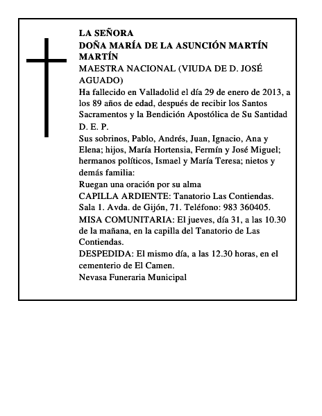 Doña María de la Asunción Martín Martín