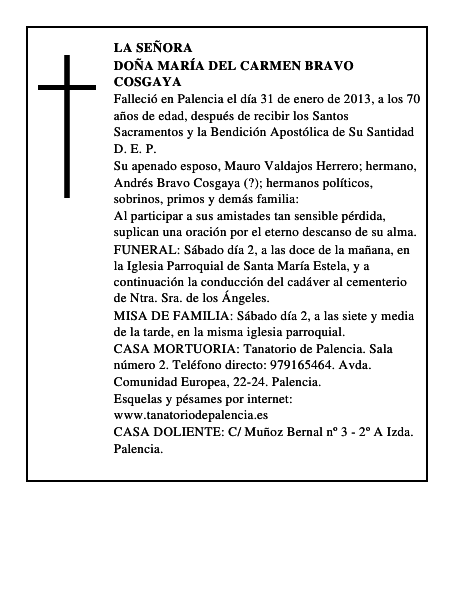 Doña María del Carmen Bravo Cosgaya