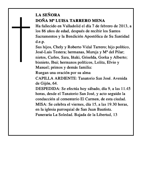 Doña Mª Luisa Tarrero Mena