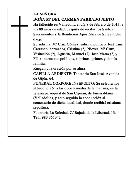 Doña Mª del Carmen Parrado Nieto