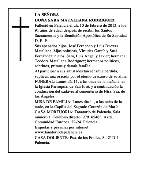 Doña Sara Matallana Rodríguez