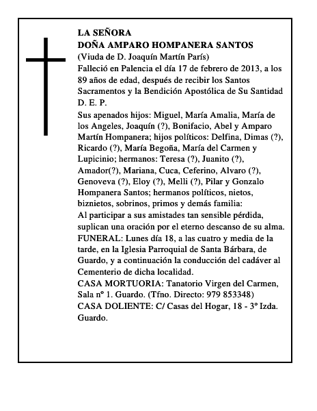 Doña Amparo Hompanera Santos