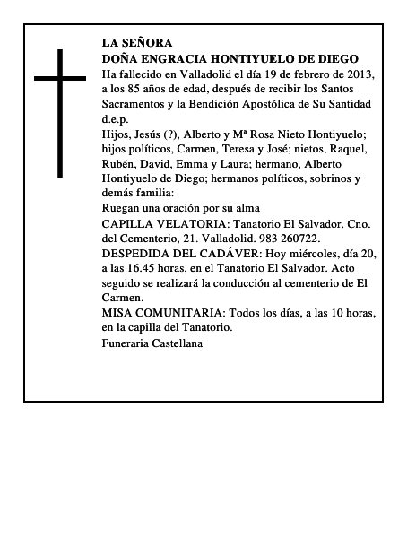 Doña Engracia Hontiyuelo de Diego
