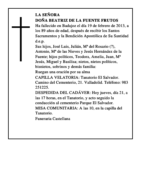 Doña Beatriz de la Fuente Frutos