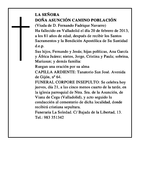 Doña Asunción Camino Población