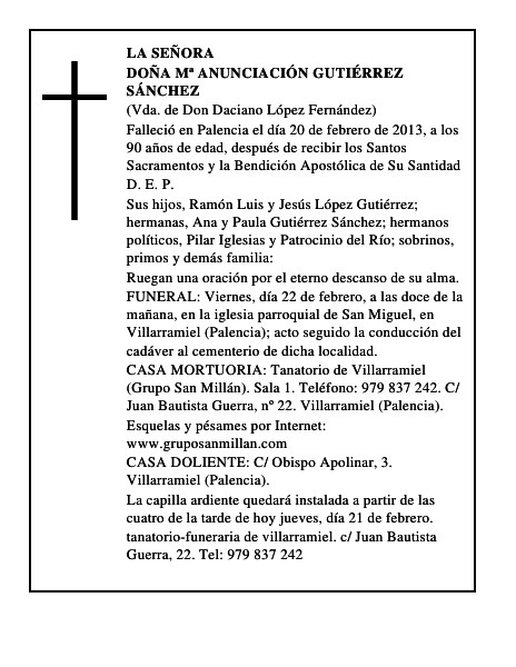 Doña Mª Anunciación Gutiérrez Sánchez
