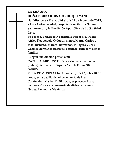 Doña Bernardina Ordoqui Yanci