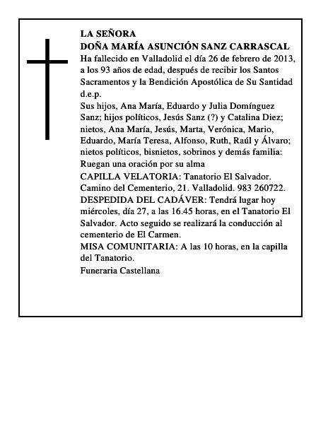 Doña María Asunción Sanz Carrascal
