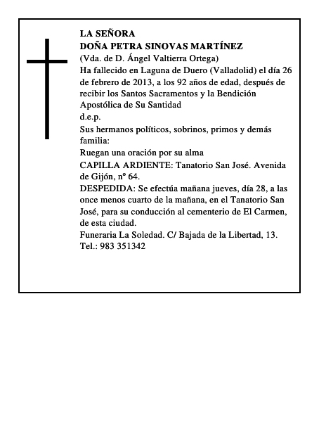 Doña Petra Sinovas Martínez