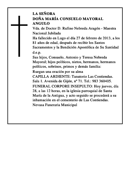 Doña María Consuelo Mayoral Angulo