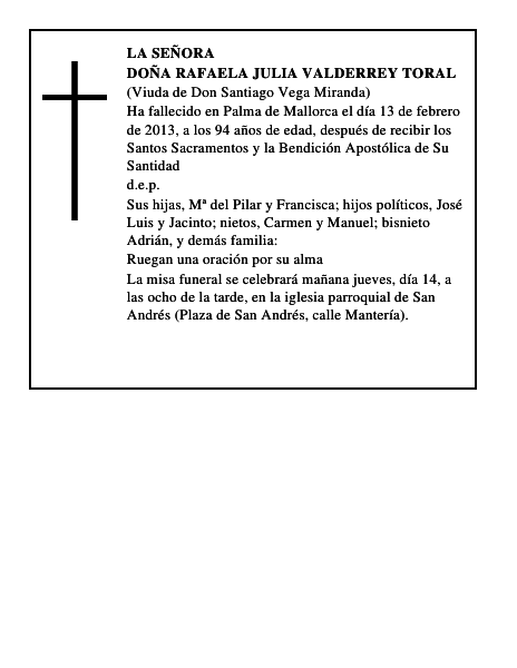 Doña Rafaela Julia Valderrey Toral