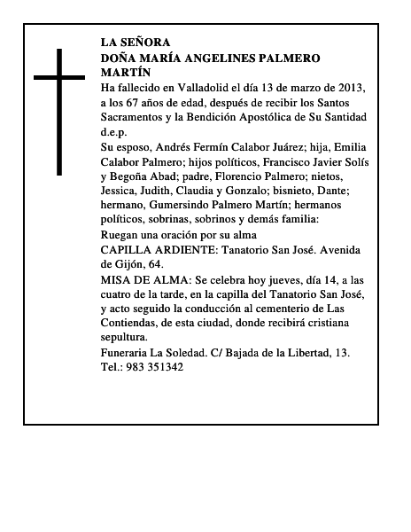 Doña María Angelines Palmero Martín