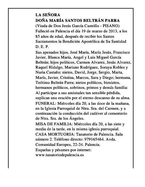 Doña María Santos Beltrán Parra