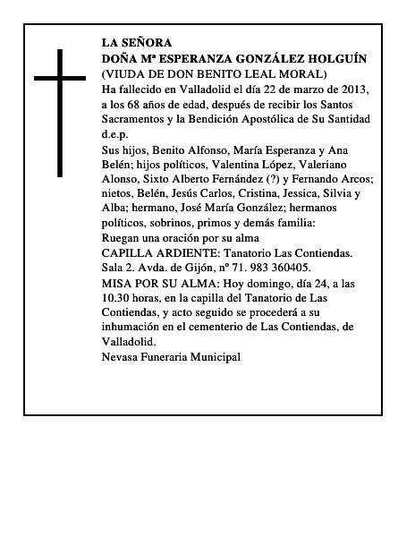 Doña Mª Esperanza González Holguín