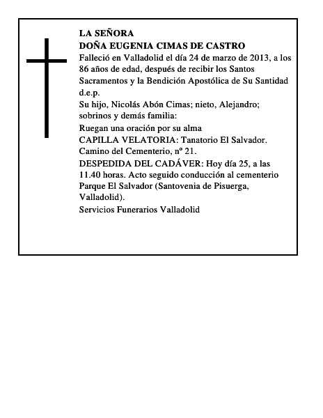 Doña Eugenia Cimas de Castro
