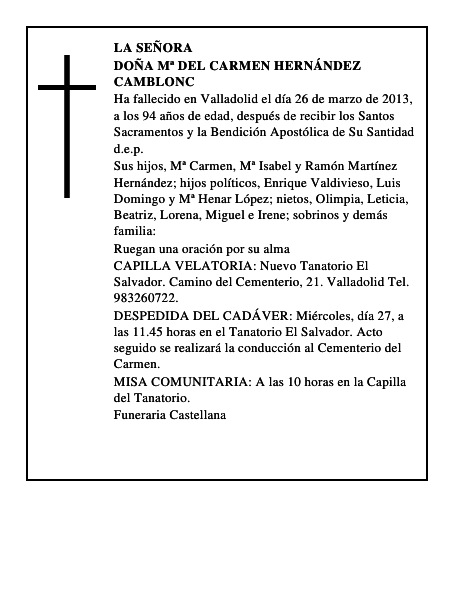 Doña Mª del Carmen Hernández Camblonc