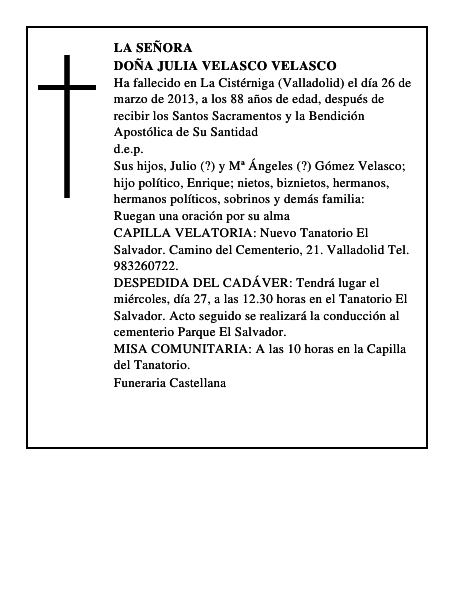 Doña Julia Velasco Velasco