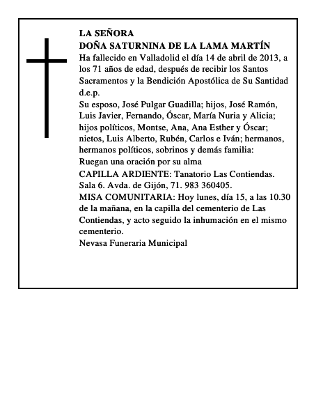 Doña Saturnina de la Lama Martín